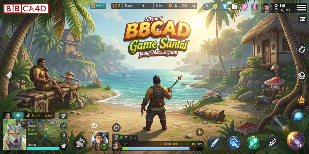 Screenshot gameplay BBCA4D memperlihatkan karakter lucu dalam level santai.