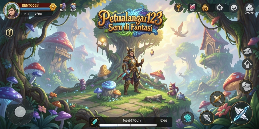 Tampilan gameplay BENTO123 dengan karakter yang menjelajahi dunia petualangan.