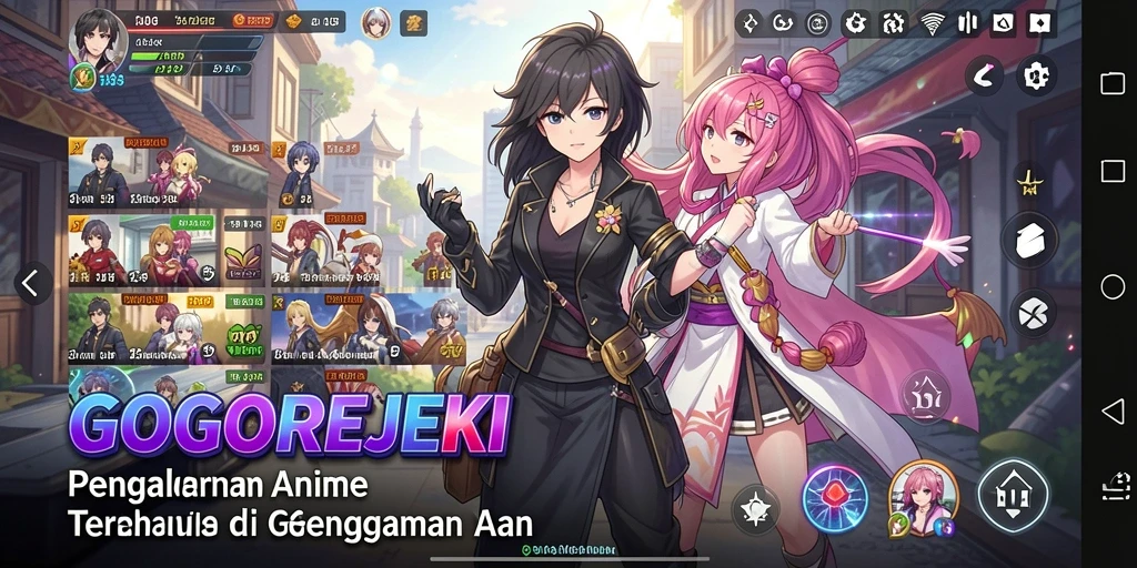 Screenshot GOGOREJEKI menampilkan aksi seru dan karakter ikonik anime.