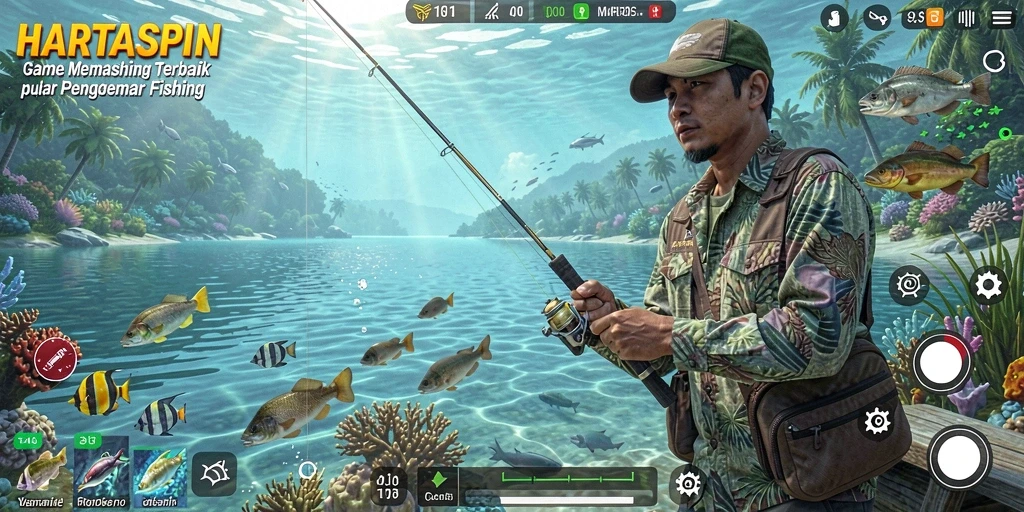 Screenshot gameplay HARTASPIN menampilkan pengalaman memancing yang menegangkan.