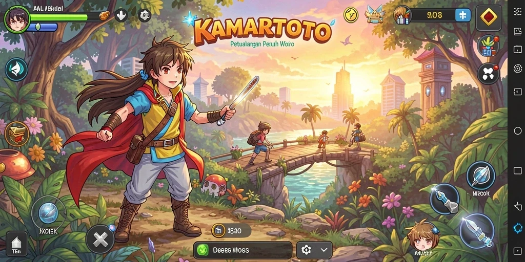 Tampilkan gameplay KAMARTOTO dengan karakter anime yang beraksi.
