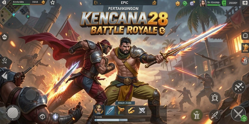 Gameplay seru KENCANA28 saat bertarung di area terbuka.