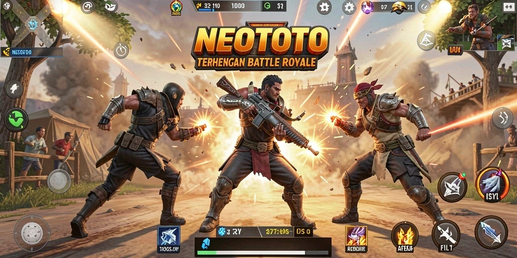 Tangkapan layar gameplay seru NEOTOTO dalam pertarungan Battle Royale.