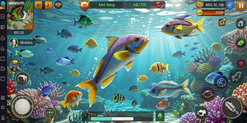 Screenshot tampilan gameplay seru ORISTOTO saat menembak ikan.