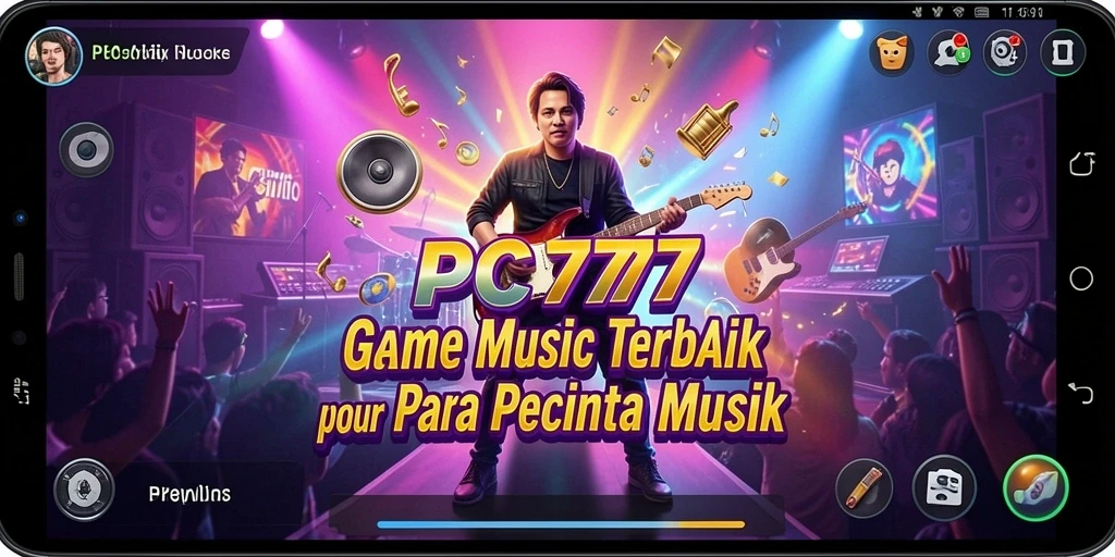 Tampilan gameplay PC777 dengan berbagai lagu dan tantangan musik.