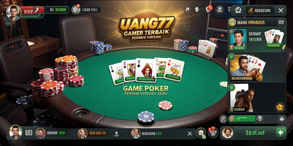 Tampilan gameplay poker yang seru dan interaktif di UANG77.