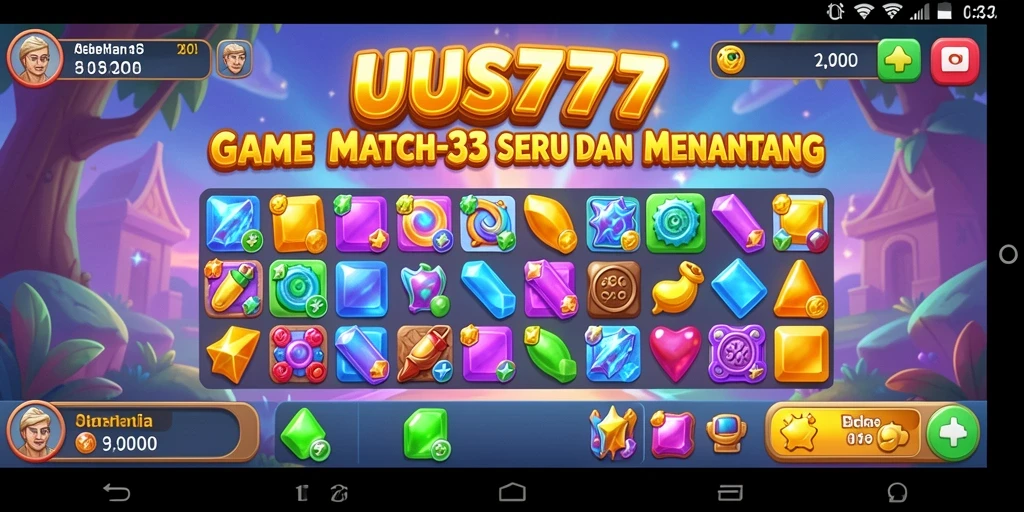 Screenshot utama UUS777 menampilkan aksi seru dalam gameplay Match-3.