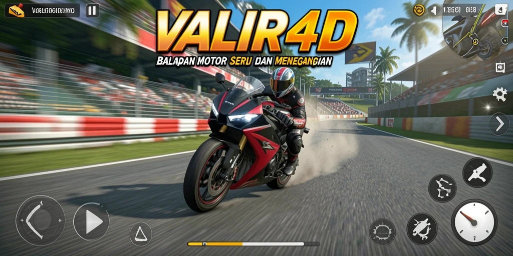 Screenshot gameplay VALIR4D menampilkan balapan motor yang mendebarkan.